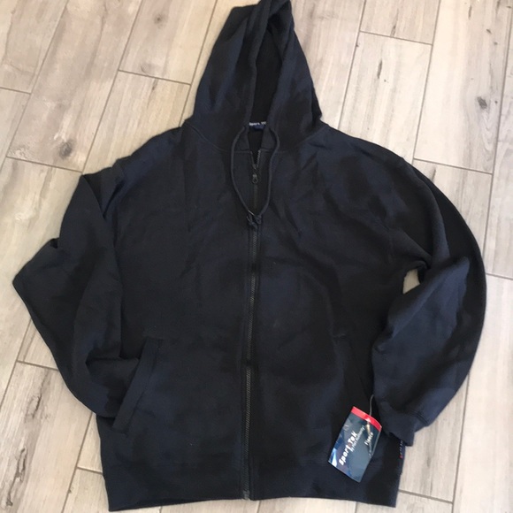 Unisex Black Zip Front Hooded Sweatshirt - Picture 2 of 6